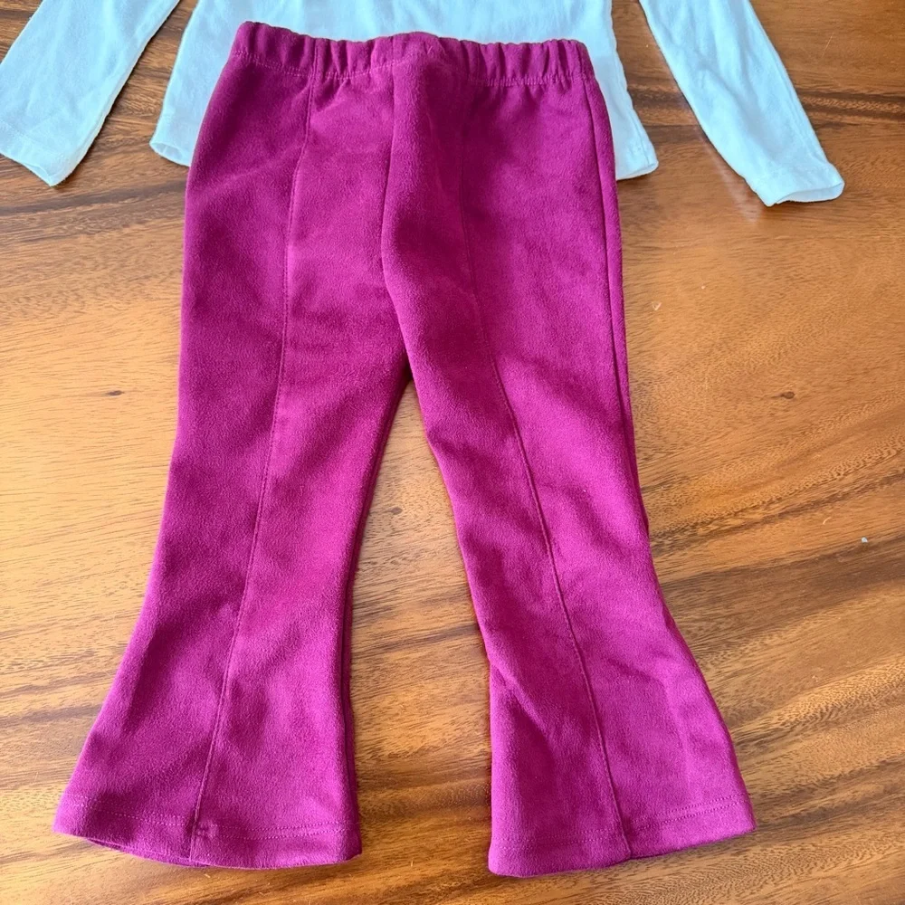 Btween Paris Graphic White Long Sleeve Top with Burgundy Flares 2T - Picture 6 of 6